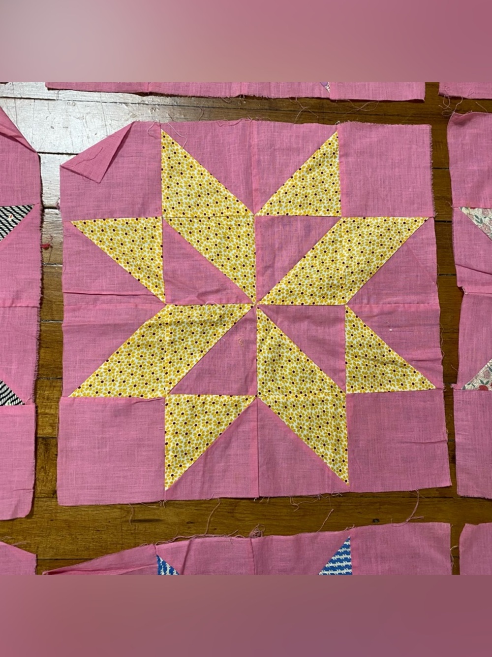 Set of 9 Vintage 8 Point Star Feed Sack Quilt Blocks 15 1/2” x 15 1/2” each - Picture 6 of 10